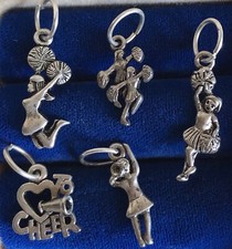 CHEERLEADER Silver Tone Charm CHEER Lot Pom Pom Charms