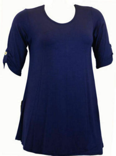 Women 3/4 Sleeve Button Stretch Flare Ladies Summer Plus Size Tshirt Tops 8-32 - Picture 14 of 21