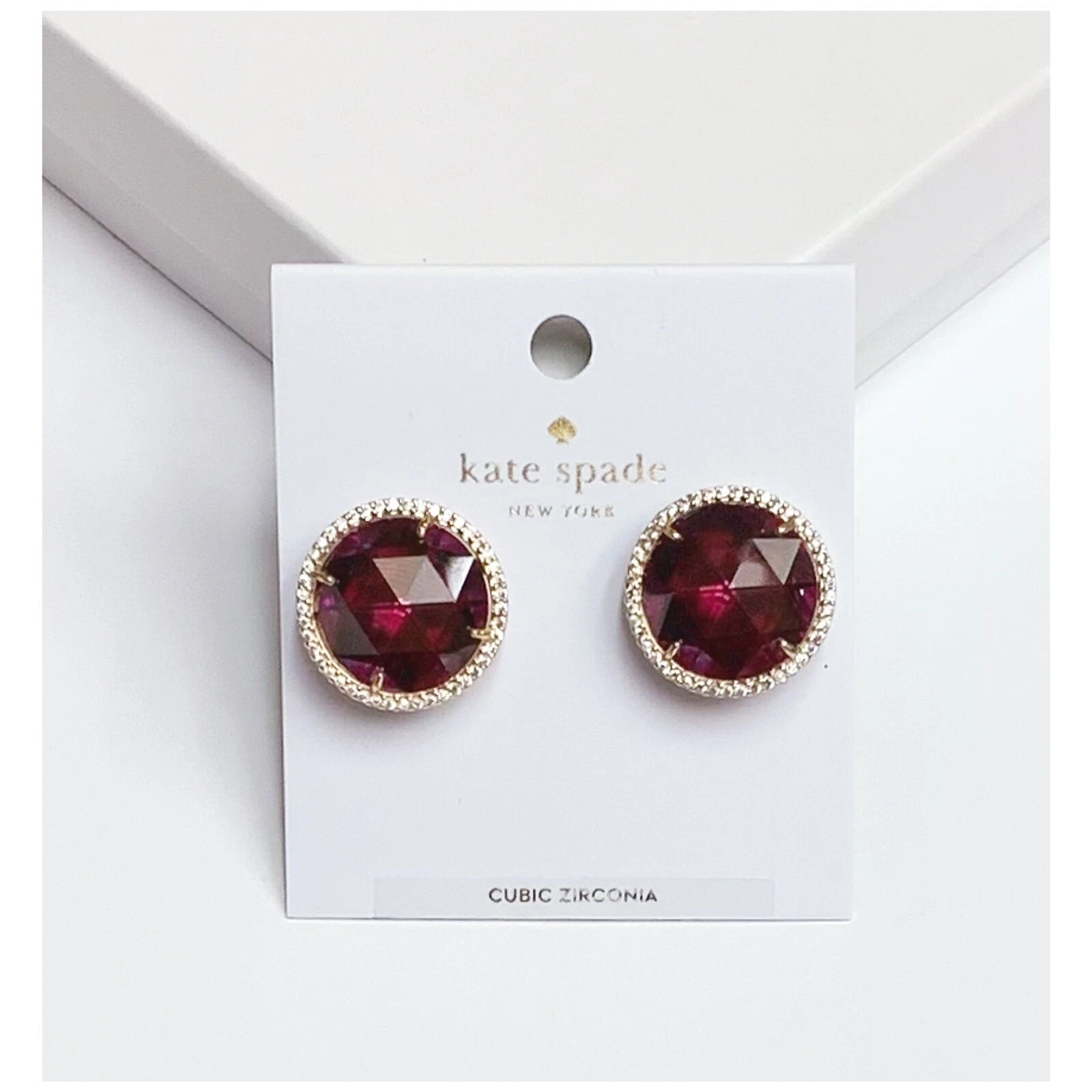 NWT Kate Spade SHE HAS SPARK 12 K G Plated Fuchsia CZ Stone Stud Earrings