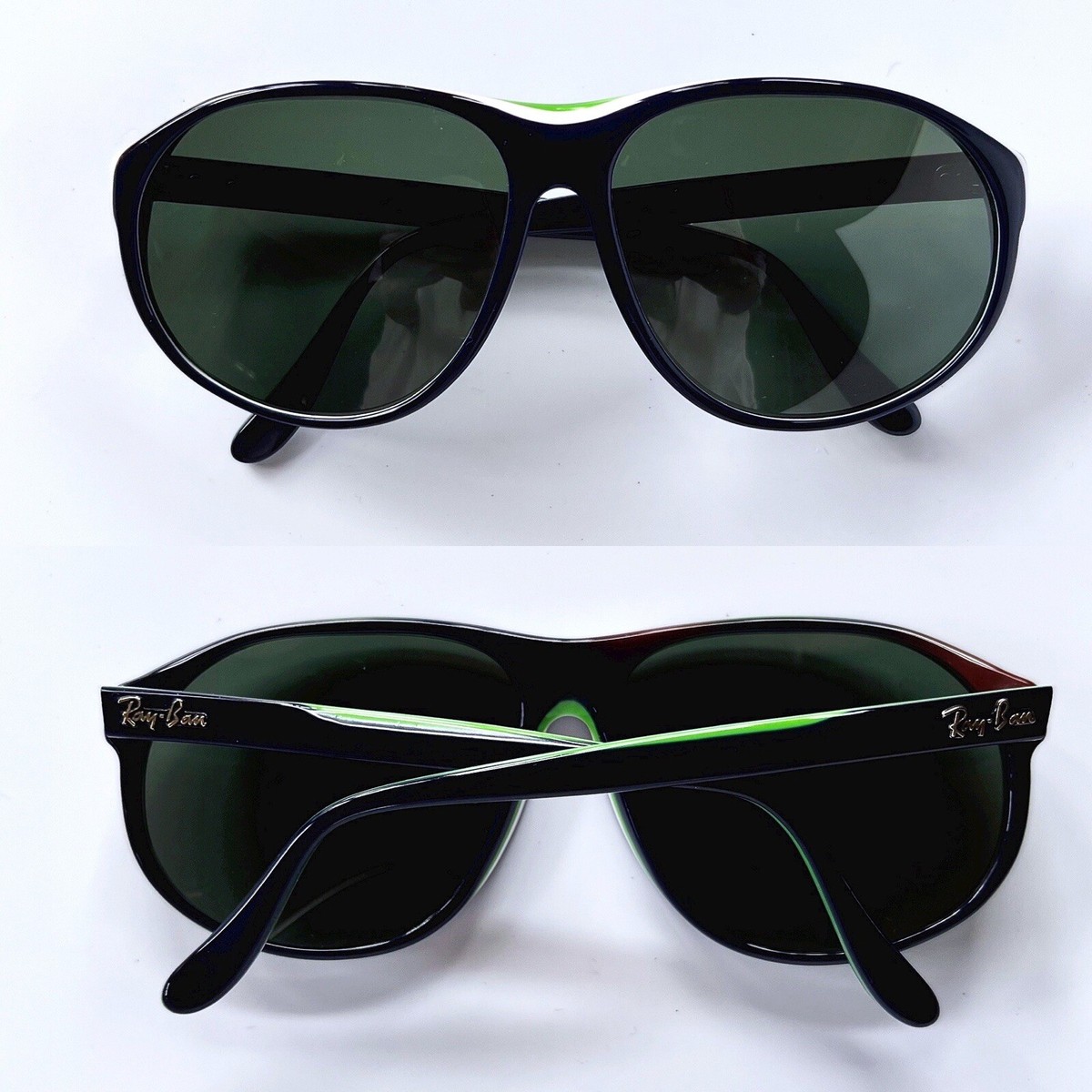 Vintage B & L Ray Ban ARCADIA Sunglasses Navy, White & Green Vintage B&L RayBan USA Arcadia Navy Blue White Green 70s G15  main image 3