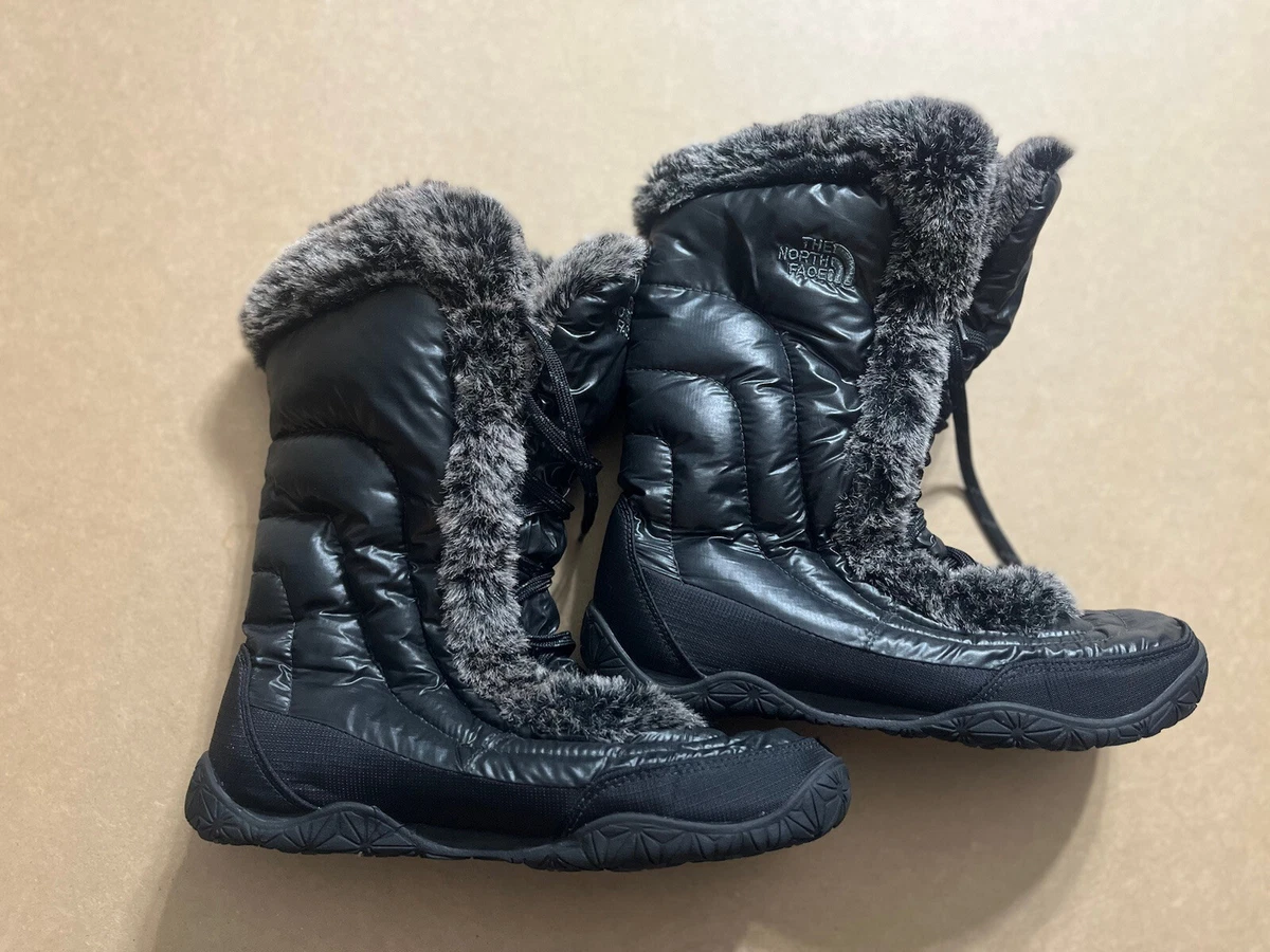 THE NORTH FACE NUPTSE Puffer Boots Black Goose Down Faux Fur Snow Women s Sz 8.5