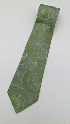Club Room by Charter Club 100% Silk Light Green Blue Paisley Neck Tie