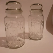 Vintage Planters Peanuts 75th Anniversary Glass Jar w/ Lid Canisters 1981 (2)