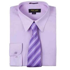 Men's Dress Cotton-Blend Shirts W/ Matching Random design Tie Set -Lilac