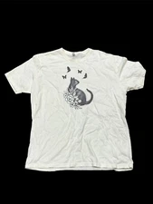 Cat Butterflies Floral Cream Color T Shirt Women’s XLarge Excellent Condition