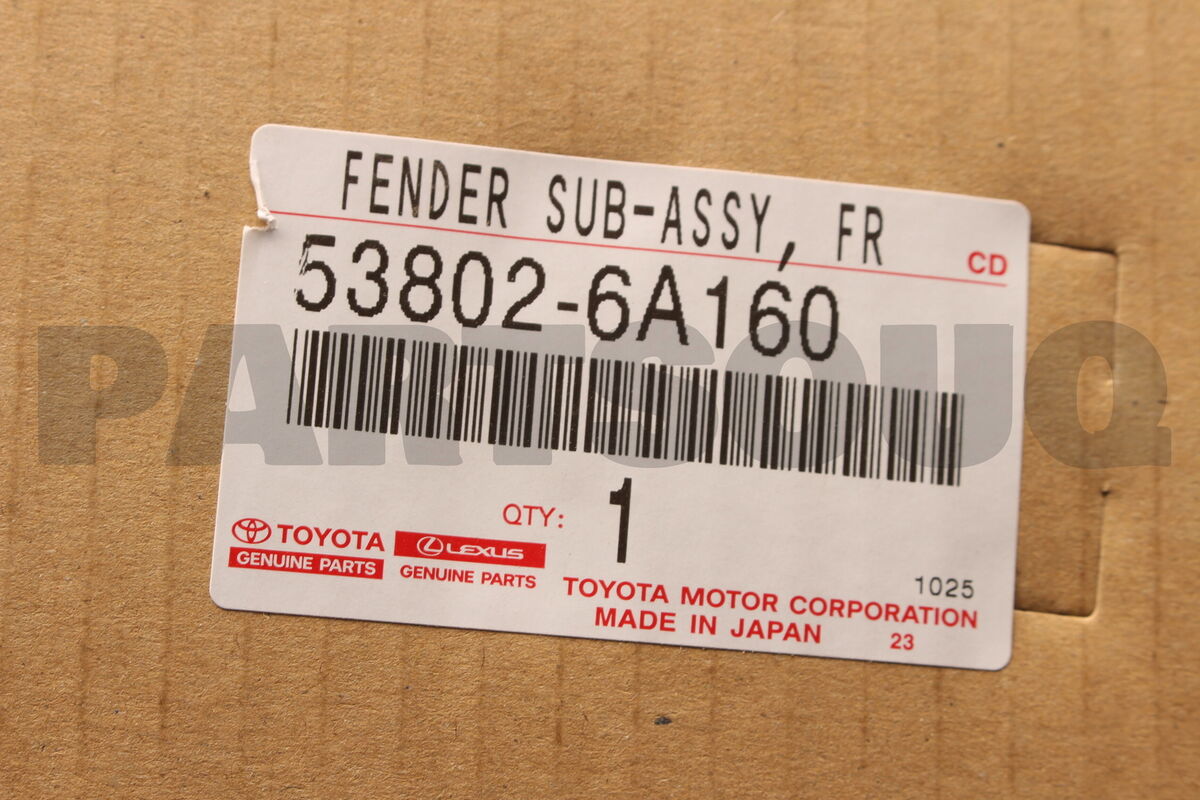 538026A160 Genuine Toyota FENDER SUB-ASSY, FRONT LH 53802 538026A160 Genuine Toyota FENDER SUB-ASSY, FRONT LH 53802