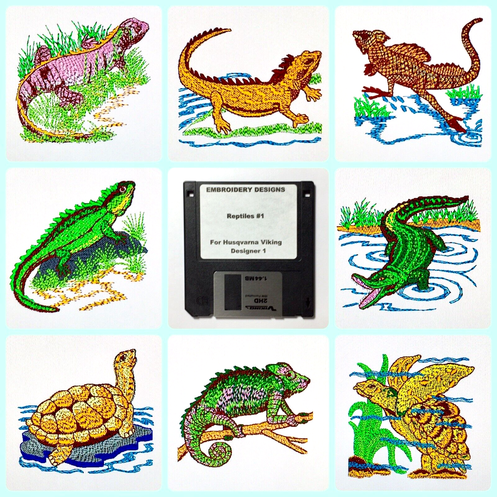 Reptiles Embroidery Designs Floppy Disk for Husqvarna Viking  Designer 1-image