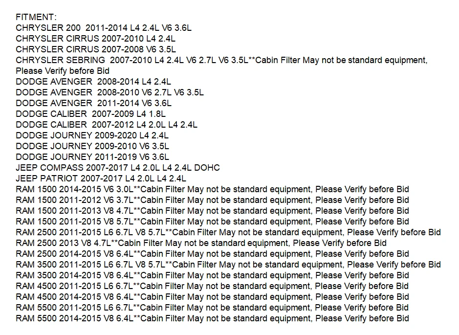 Carbon Cabin Air Filter CF10729 for CHRYSLER CIRRUS 2007-2010 2.4L 3.5L OE Spec - Image 2 of 4