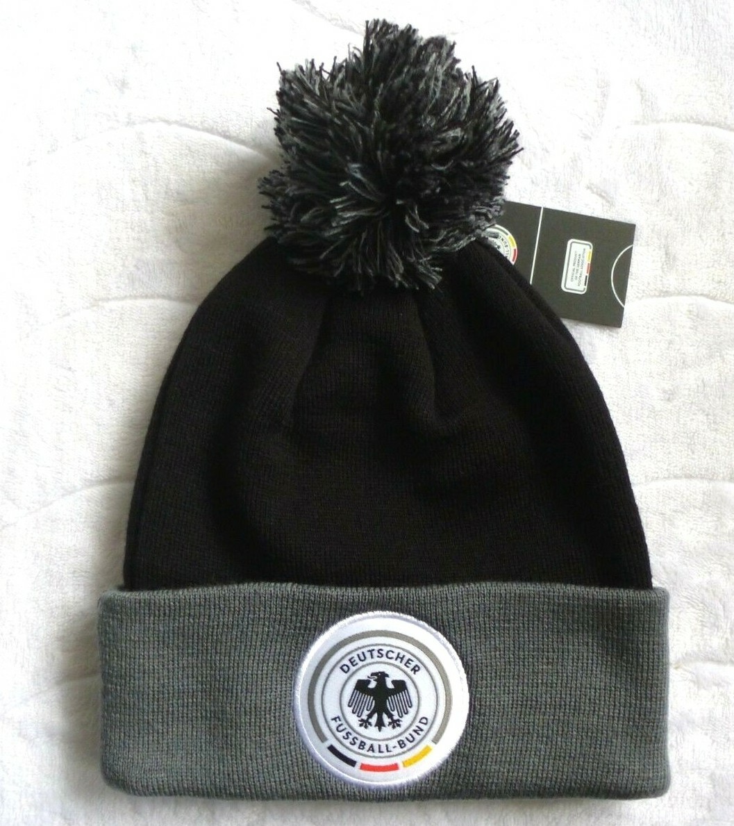 Official DFB DEUTSCHLAND GERMANY Football Bobble Hat Toque Pompom GREY BLACK