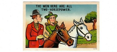 ca.1940's Comic Postcard. The Men Here Are All Two-Horsepower