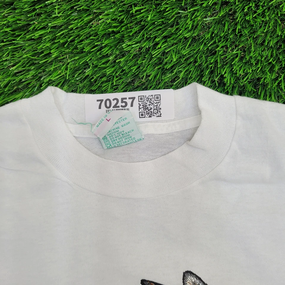 Vintage 1989 Fox Shirt S/M 19x27 White USA Made Cotton Poly Tee - Image 3 of 4