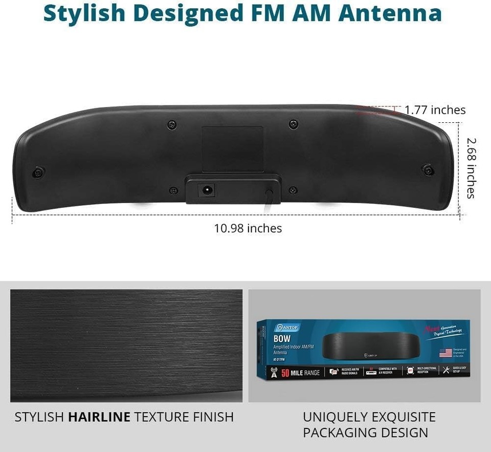 Amplified Indoor AM FM Antenna 50 Mile Radio Booster for Stereo Signals ...