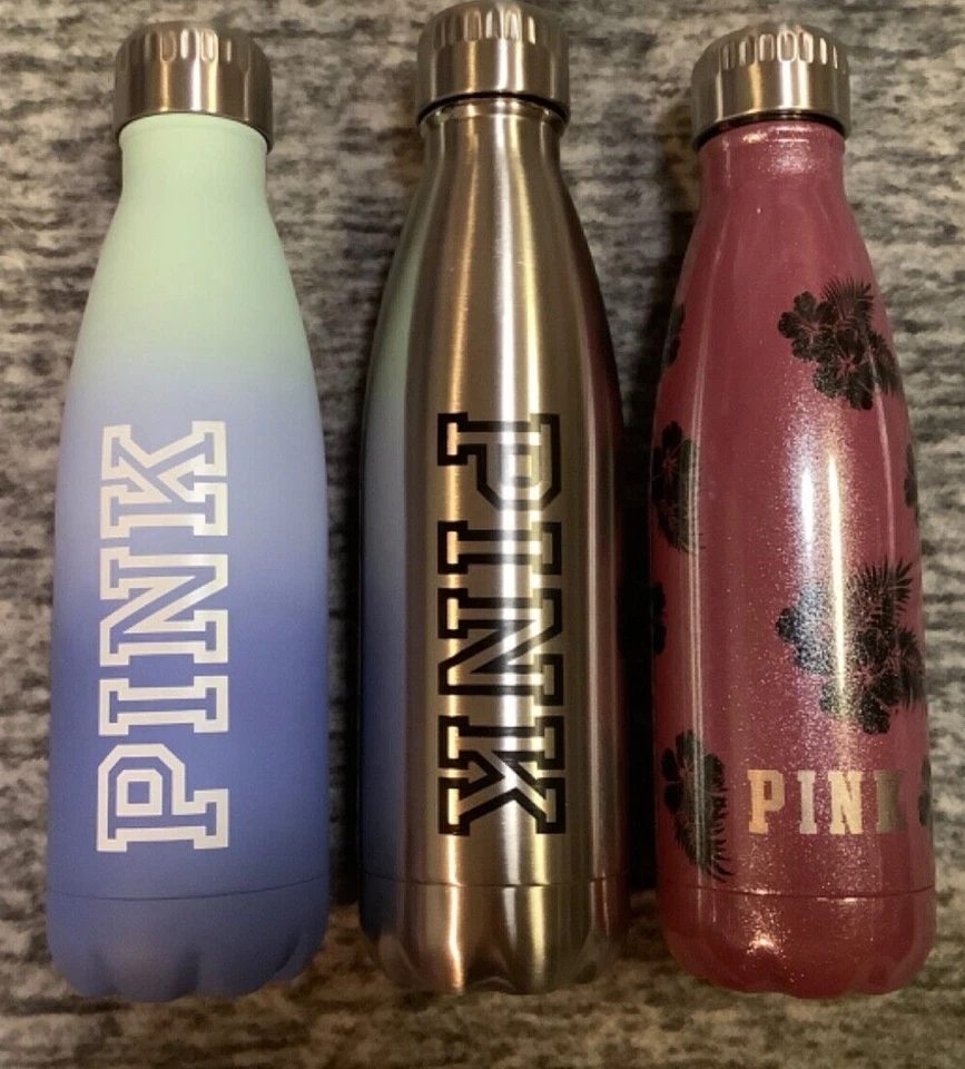 Victoria's Secret Botella de Agua de Metal Rosa Ombre Azul Plata Bayberry Floral ELIGE Foto 2 de 4