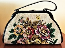 Vintage Mid-20th Century Women's Floral Needlepoint Tapestry Handbag Purse