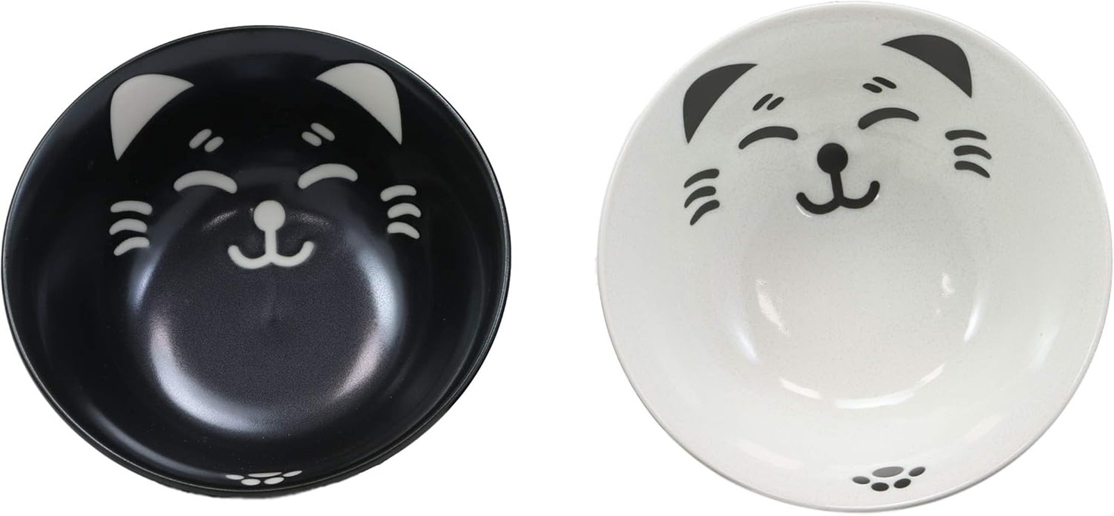 Ebros Made in Japan Black and White Lucky Meow Cats Porcelain Bowl Set of 2 with