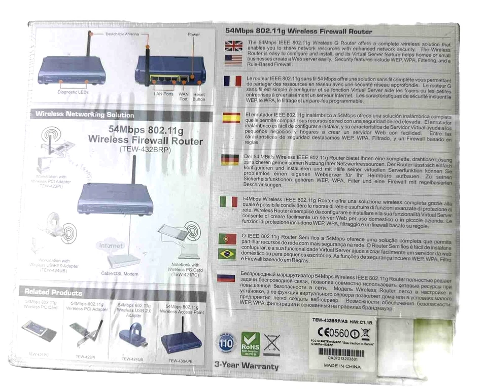 TRENDnet TEW-432BRP 54 Mbps 4-Port 10/100 Wireless G Router New Sealed - Image 2 of 4