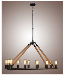 Industrial Rectangular Ceiling Light Pendant Lamp Rope Metal