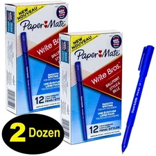 Paper Mate Write Bros 1.0 3311131C Blue Ballpoint Pens, Medium Point, 2 Dozen