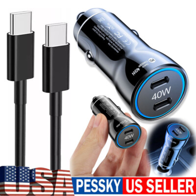 40W Double Type-C Fast Charging Car Charger For iPhone 16e 15 14 13 12 Pro Max