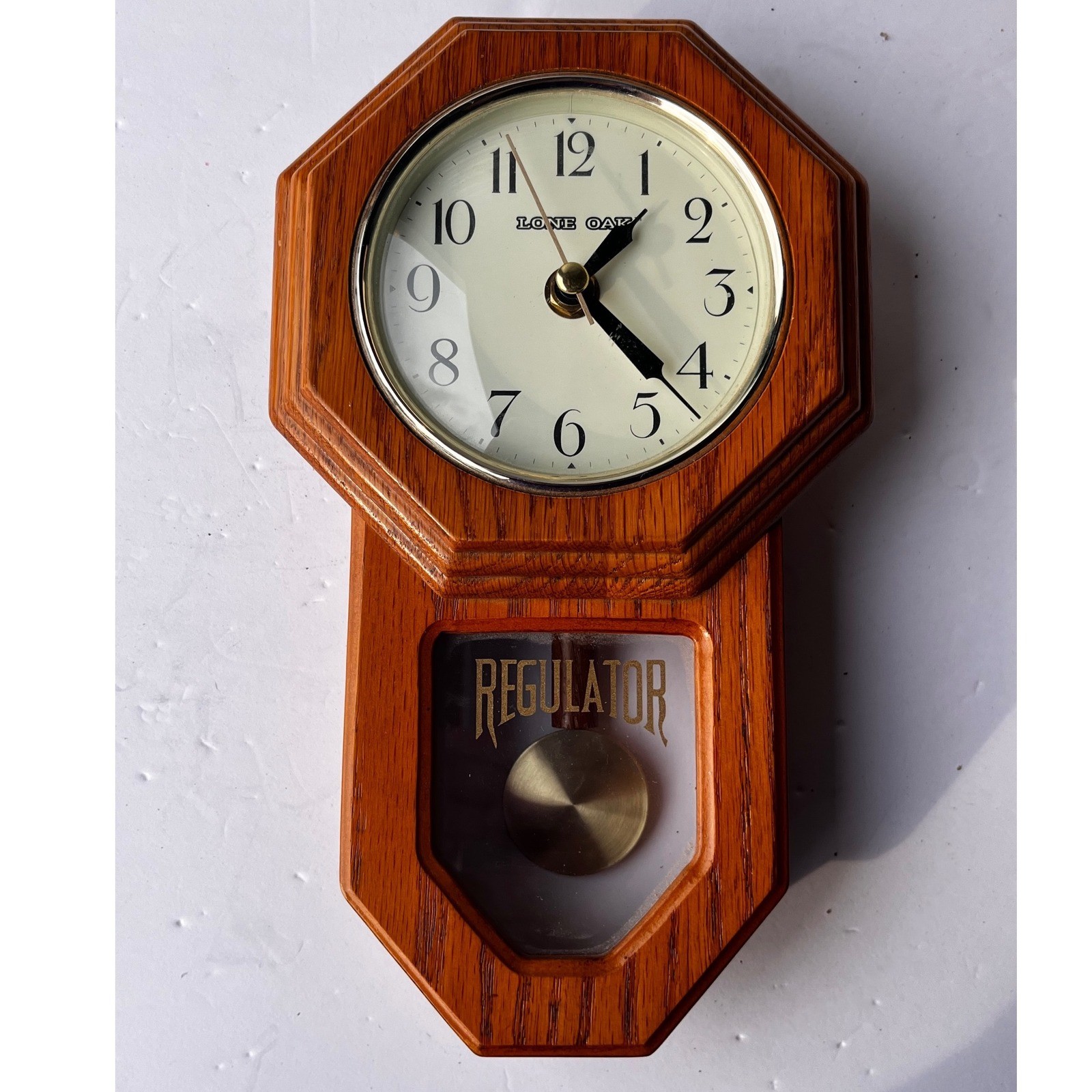 Lone Oak Regulator Wall Clock Wood Finish Schoolhouse Pendulum Quartz 10.5 Inch