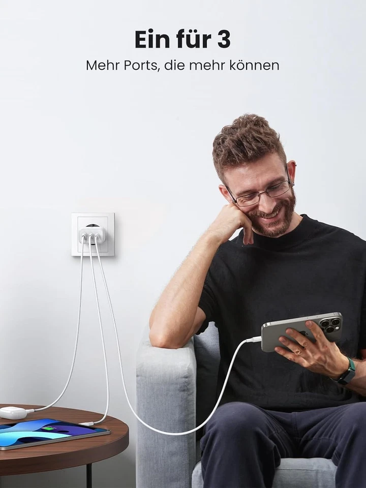 UGREEN USB C Ladegerät 65W 3-Port USB-C Netzteil PPS Schnellladegerät PD Charger - Bild 4 von 4