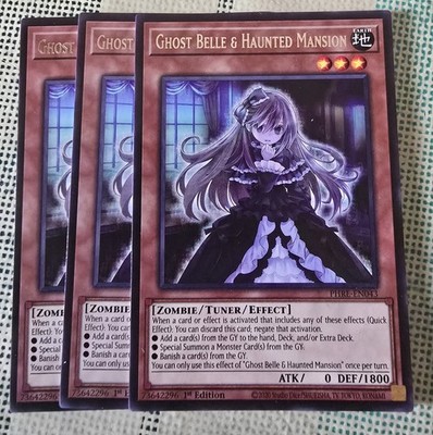 Yugioh! 3x Ghost Belle & Haunted Mansion PHRE-EN043 Rare 1st Ed NM