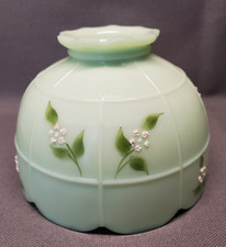 VINTAGE WESTMORELAND HAND PAINTED JADITE MILK GLASS FAIRY LAMP SHADE/TOP ONLY