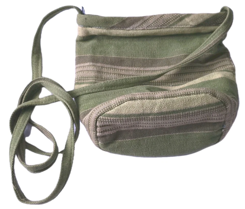 Bandolera Boho Tejida Gheri Kilim Nepal con Cremallera a Rayas Verdes Foto 2 de 4