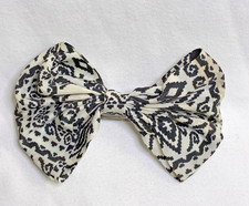 Vintage Black  White Patterned Fabric Bow Hair Clip Barrette Accessory