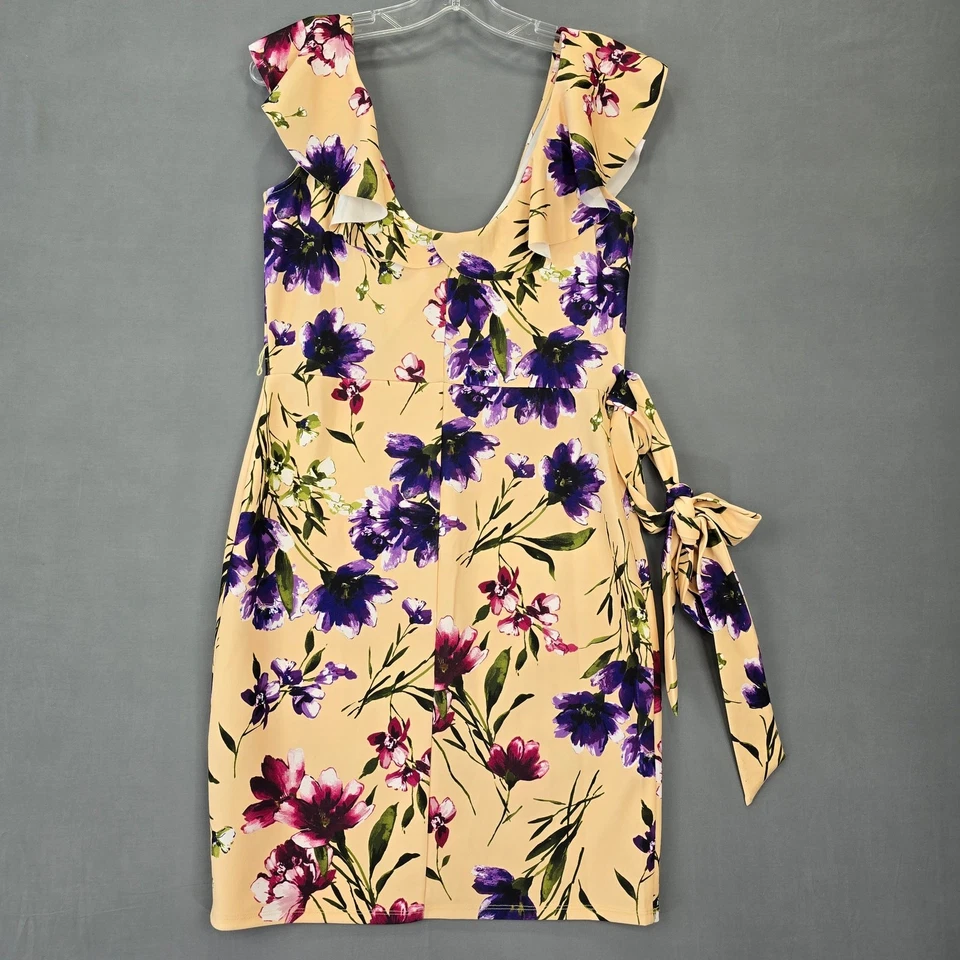 Vestido Bebe Mujer Talla M Amarillo Elastizado Midi Floral Volantes Cuello en V Corbata Sin Mangas Foto 2 de 4