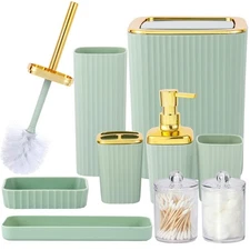 Bathroom Accessory Set,9 Pieces Light Green Bathroom Accessories Set with Tra...
