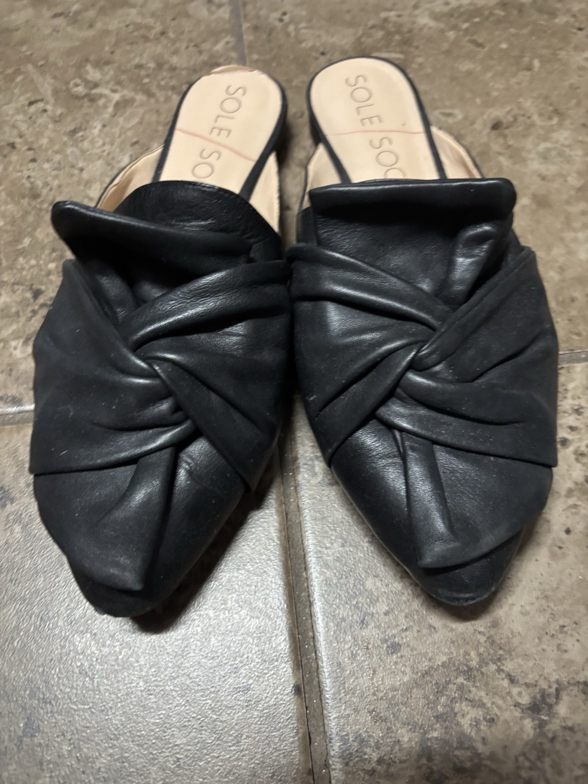 Women's Sole Society 'Sammie' Black Leather Knot Top Mules Sz 9.5
