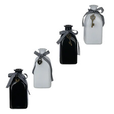 NEW Square Bottle With Ribbon And Metal Charm Black or White Glass Cute