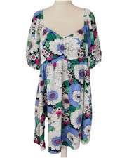 Gap Sun Dress Smocked Back for Comfort Sz XL Puff Sleeves Knee Length Fun Print