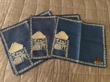 3-Vintage Reinleinen Blue Fabric Placemat With Napkin