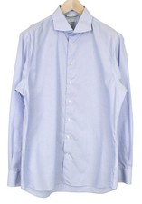 SUITSUPPLY Men's Formal Shirt 43/17 Blue Striped Cotton Slim Cut Extra Slim Fit
