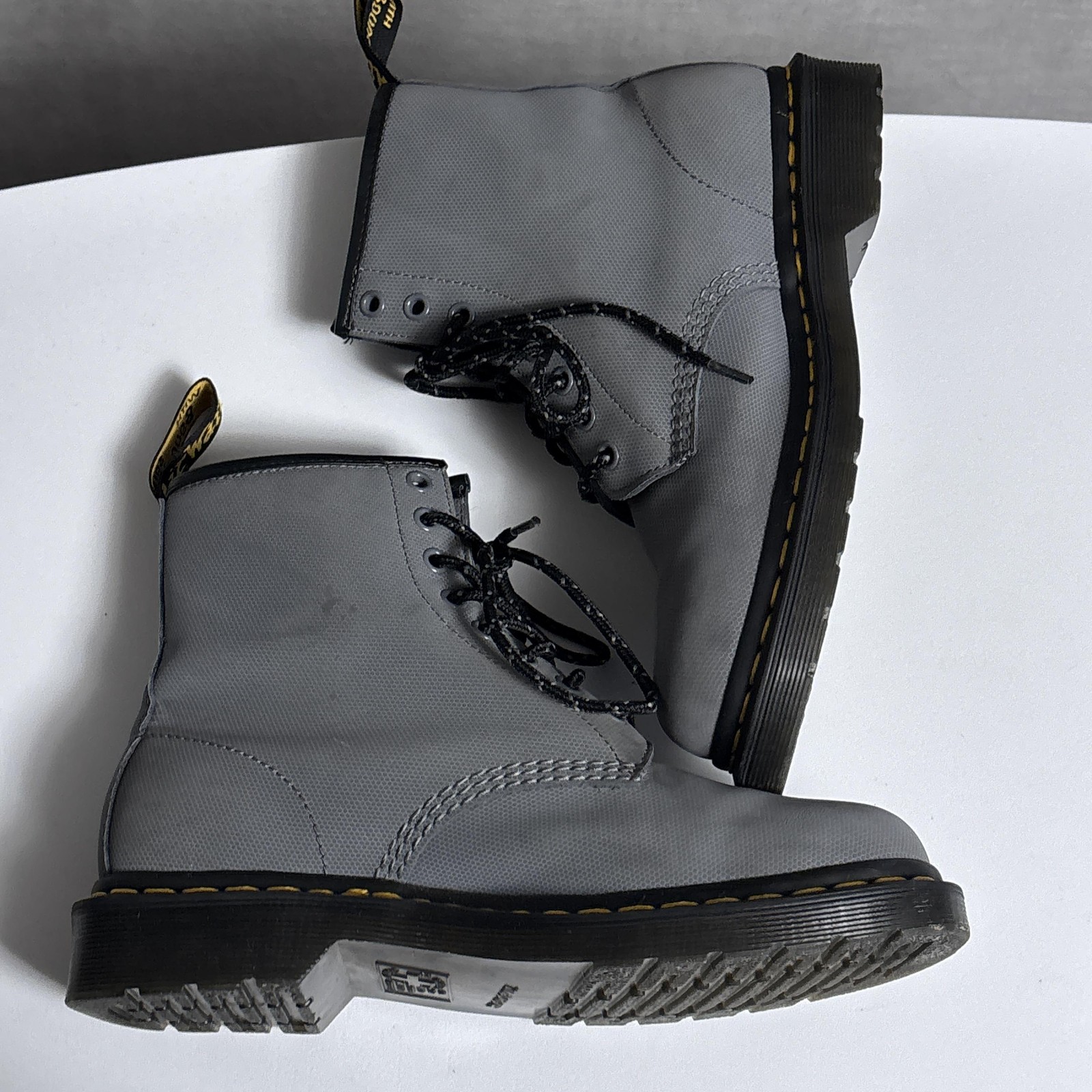 Dr Martens 1460 Boots Womens 8 Gray Canvas Combat Docs Lace Up Grunge 90s thumbnail 9