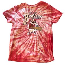 BUC-EE'S Beavers Kids Red Tie-Dye Baseball T-Shirt, youth Large YL 14/16