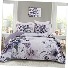 Floral Quilt Set 3 Pieces Floral Quilt Coverlet Set Soft California King Purple