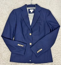 J. Crew Schoolboy Wool Blazer Classic Gold Button Lined Size 0 Blue Preppy Work
