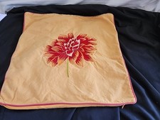 gold floral pillow cover with red DAHLIA embroidery, decorative pillow cover,...