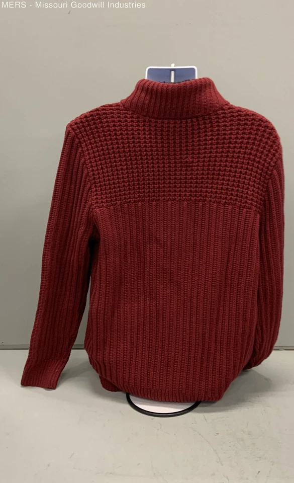 Express Men's Red Ribbed Knit Button Up Sweater - Size XL - Image 2 of 4