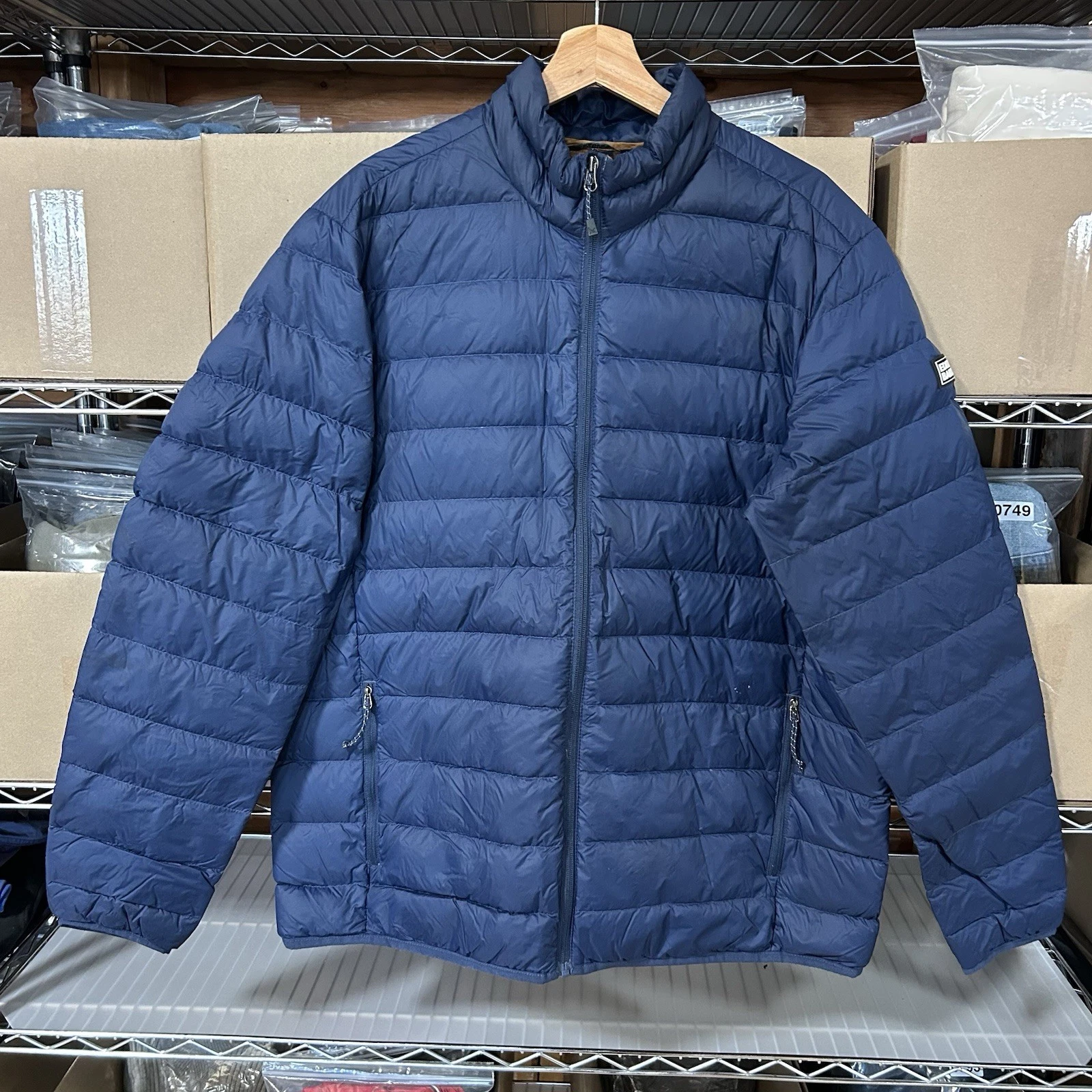 Eddie Bauer Mens Size Large Navy Quilted Down Packable Jacket 650 Winter Coat