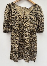 BASH Dress Small Beige Tan Babydoll Zebra