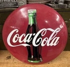Coca Cola Button Metal Sign 12" Round Tacker Type "The Good Old Days" - Vtg 1990