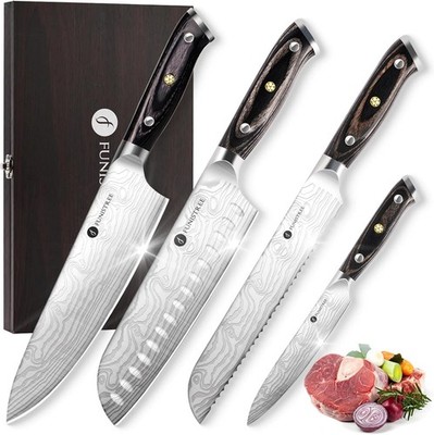 4 Pieces Professional Kitchen Knife Set, Damascus German Stainless Steel Chef