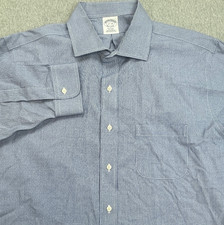Brooks Brothers Shirt Mens 17 - 34 Blue 100 Cotton Regent Button Up Long Sleeve