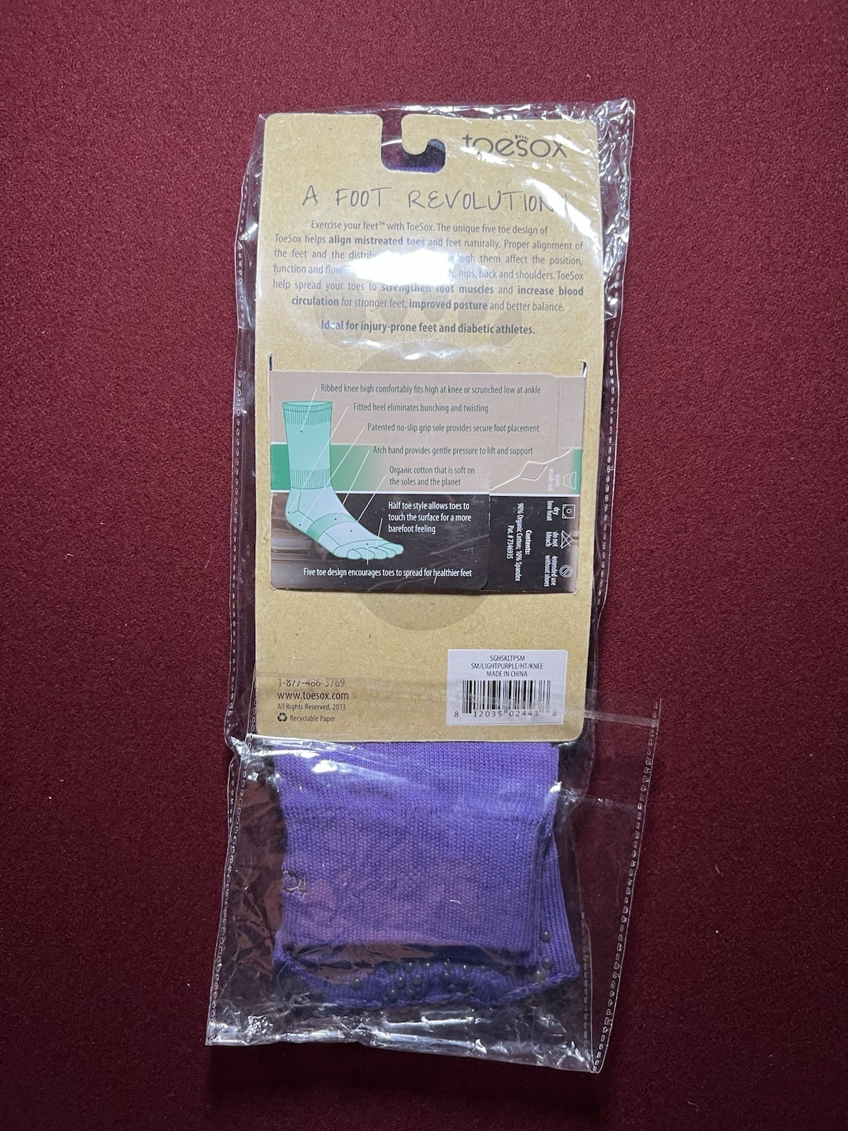 Toesox Scrunch Knee High HalfToe Purple Grip Socks Yoga Dance Pilates Size S 6-8