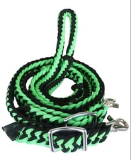 Horse Western Tack Nylon Braided Knotted Roping Barrel Reins Lime Green 60705
