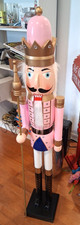 53" TALL CHRISTMAS KING WITH SCEPTOR NUTCRACKER, PINK PASTEL COLORS, EXCELLENT